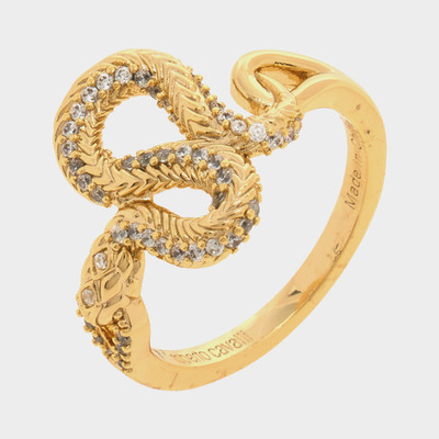 105£ ROBERTO CAVALLI 14ct Gold Plated Bejeweled Snake Ring Size M Boxed Great 