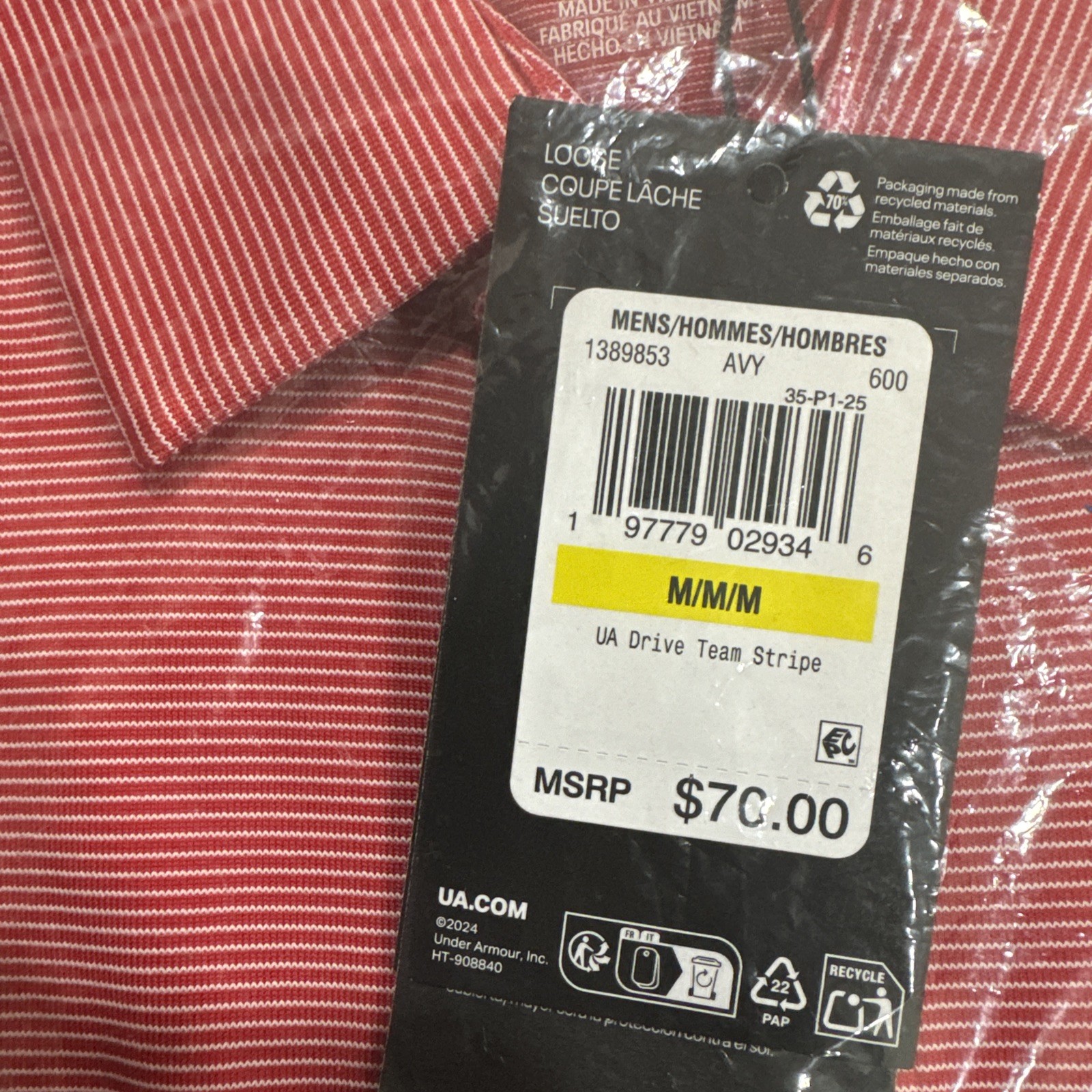 Under Armour Mens Drive Team Stripe Polo Shirt - Medium Red/white thumbnail 5