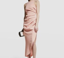  340 Misha Women's Pink Ida Pleated Sleeveless Side-Split Halter Dress Size 4
