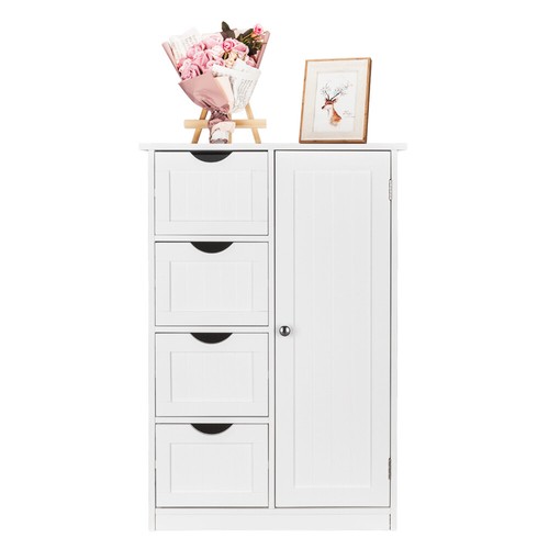 Single Door Bathroom Floor Cabinet Freestanding Storage Organizer w/4 Drawer - Picture 11 of 13