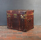 English leather trunk side table in a vintage style, Hand crafted from the fines
