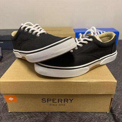 Sperry Men Halyard CVO Saturate Canvas Boat Shoes Blk NIB Laceless/Lace STS14136 - Afbeelding 1 van 6