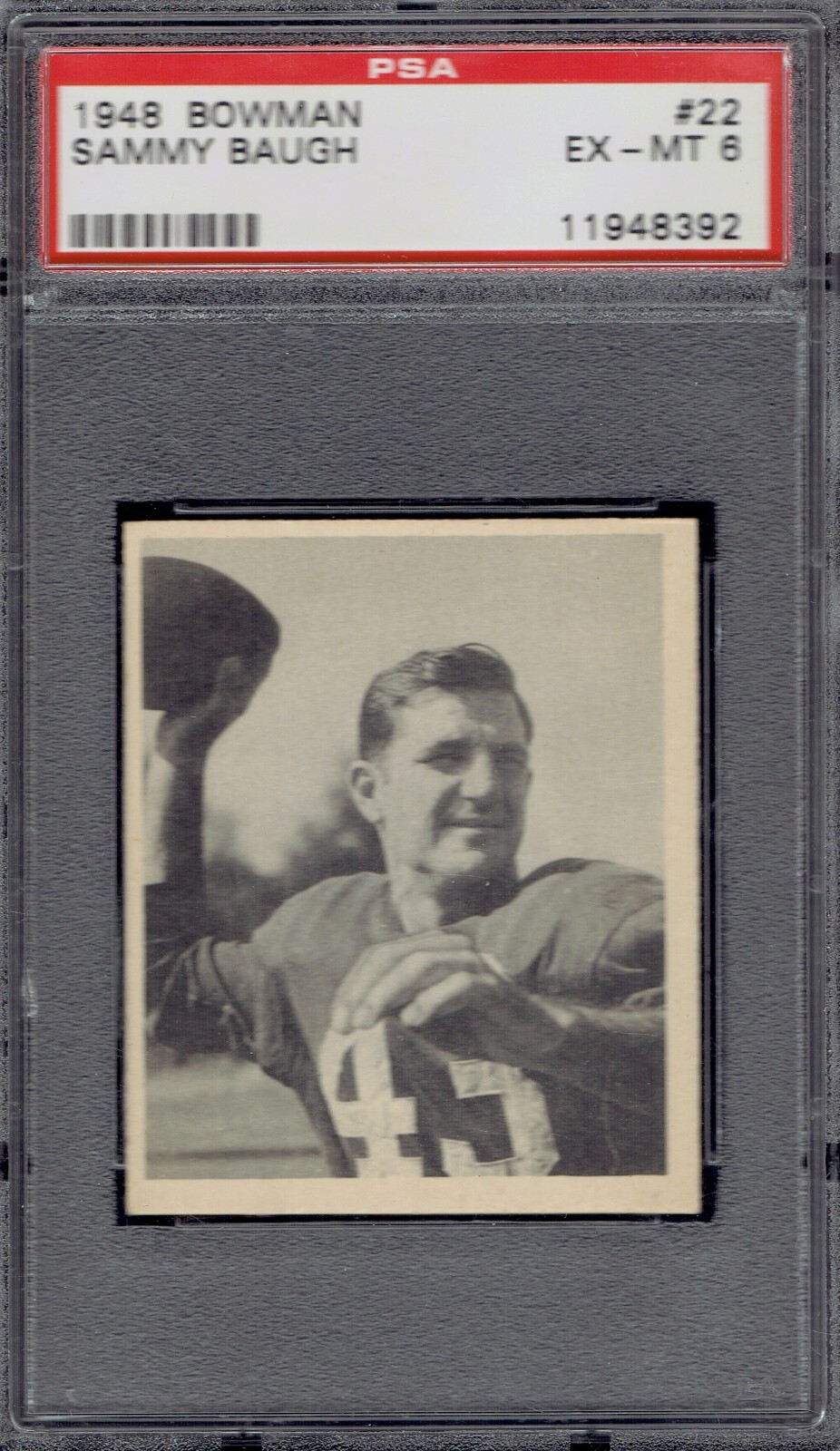 1948 Bowman 22 Sammy Baugh RC HOF.  PSA 6 EXMT w/ clear focus.  (TX8392).