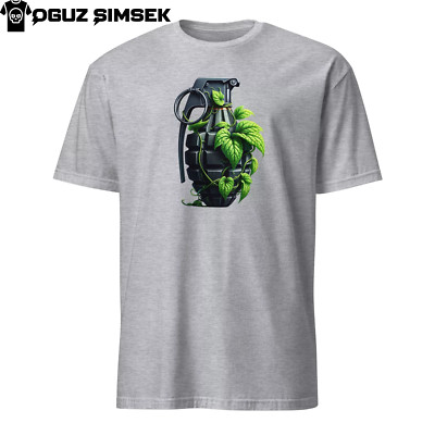 Unisex  T-Shirt: Hand Grenade & Plant Life Graphic Tee | Symbolic Peace Message