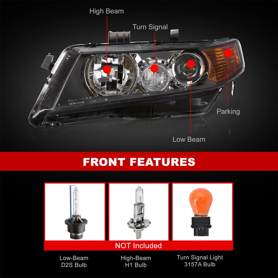 For 2004-2008 Acura TSX CL7 CL9 Black Amber Factory Style Projector Headlights Foto 4 de 4