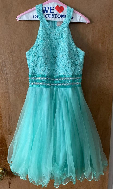 Fancy Sleeveless Formal Dress - Seafoam Green - Size Small