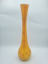 Murano And MCM Style Large 15.5" Yellow Orange Swirl Art Glass Vase