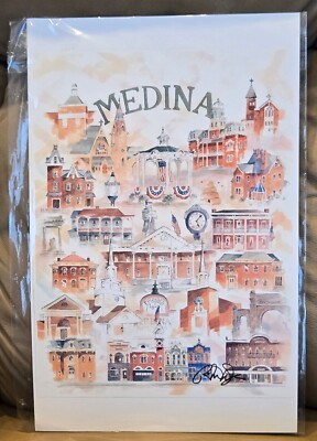 Medina Ohio Signed Print w/ Landmarks Key by Richard Doyle NEW