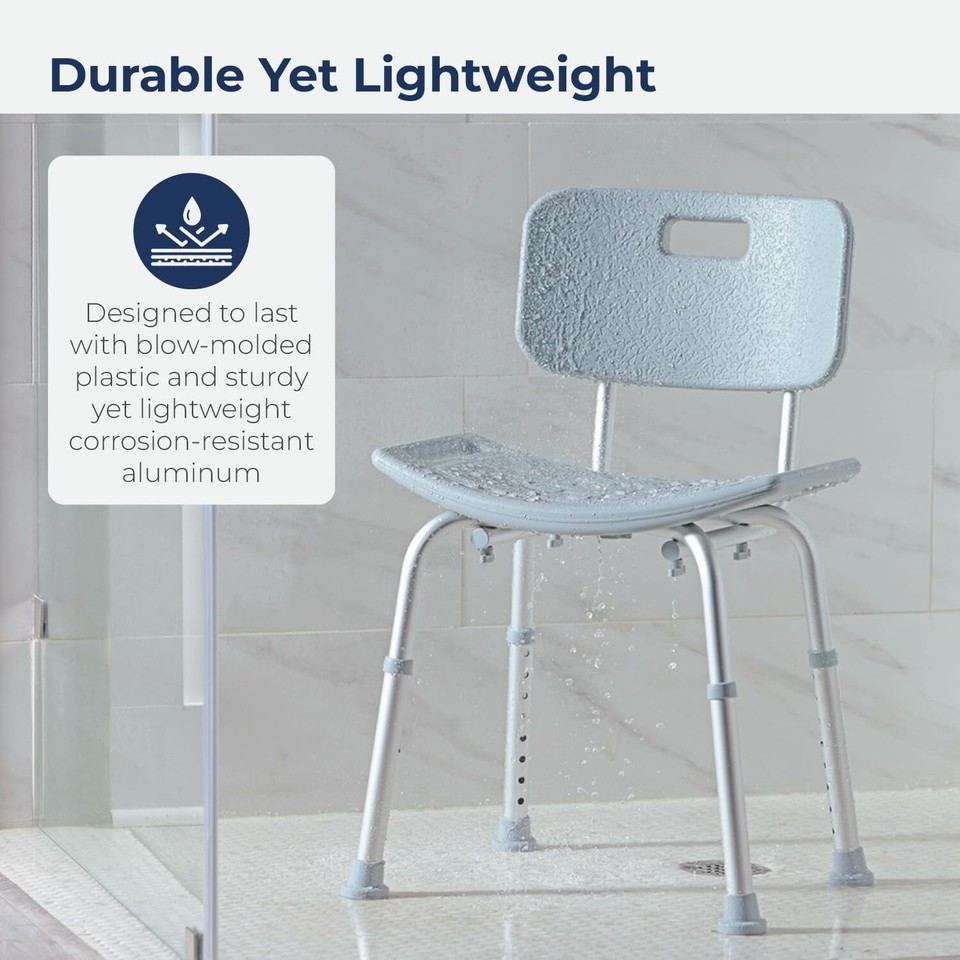 Drive Medical Bathroom Safety Shower Tub Bench Chair w/Back, Gray