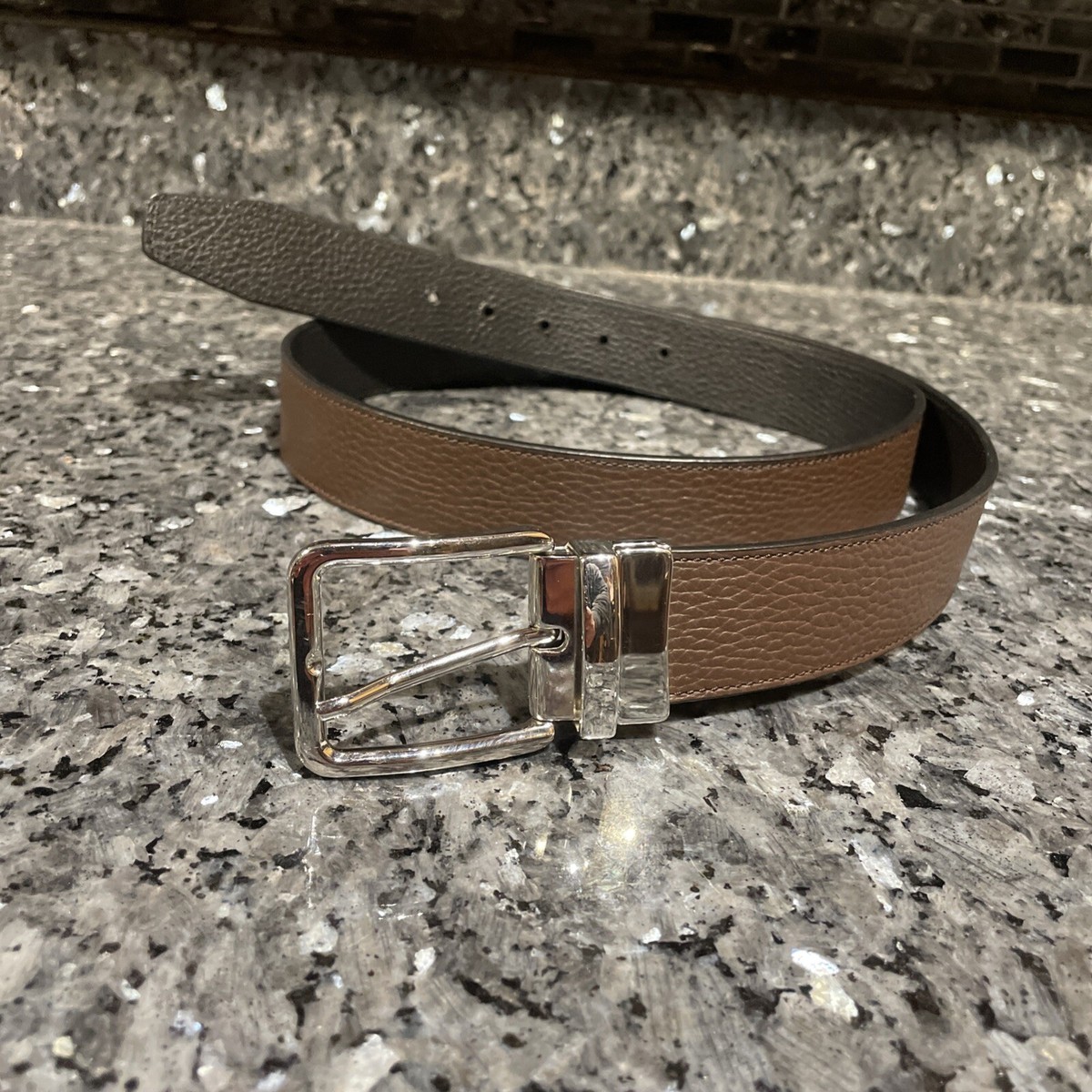 Reversible Leather Belt Pebbled Black Brown Handcrafted in Italy Mens Size 40 Men main image 3