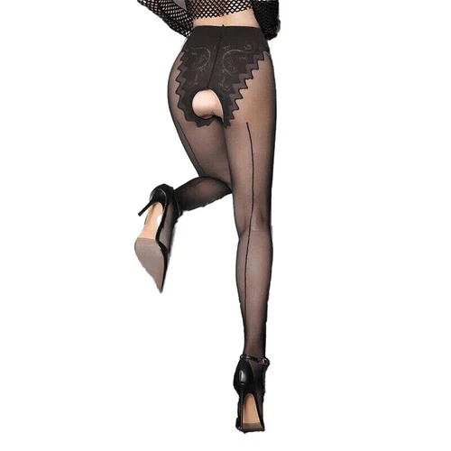 Women High Waist Open Crotch Pantyhose Back Seam Sheer Stocking - Picture 2 of 12