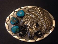 Vintage German Silver Turquoise Flying Eagle Hand Crafted Belt Buckle c1970s