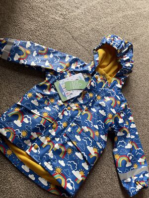 Frugi Puddle Buster Rain Coat Rainbow Skies 1-2 Years 