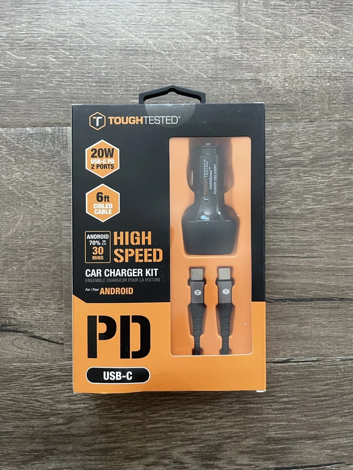 Tough Tested USB-C/USB-A 20W Car Charger & 6FT USB-C To USB-C Cable Kit - New - Image 2 of 4
