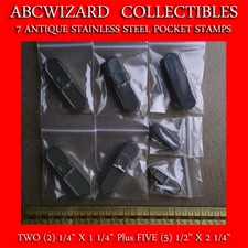 SEVEN 7 STAINLESS STEEL POCKET STAMPS - FIVE: 1/2"X1 1/2"  TWO: 1/4"X1 1/4"