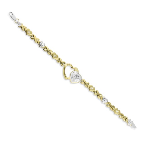 7.5" Diamond Cut Hearts and Kisses Bracelet Bonded 1/10th 10k Yellow White Gold - Picture 2 of 3