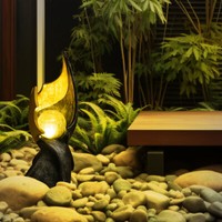 Solarlampe AußEnleuchte Gartendeko Led Tischlampe Braun Gold Skulptur H 36 Cm