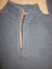 Men's TASSO ELBA L/S Sweater 100 Cotton Blue 1/3 Frontal Zip Neck Size M