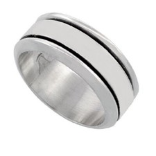 Handmade Sterling Silver Polished Flat Band Center Spinner Ring