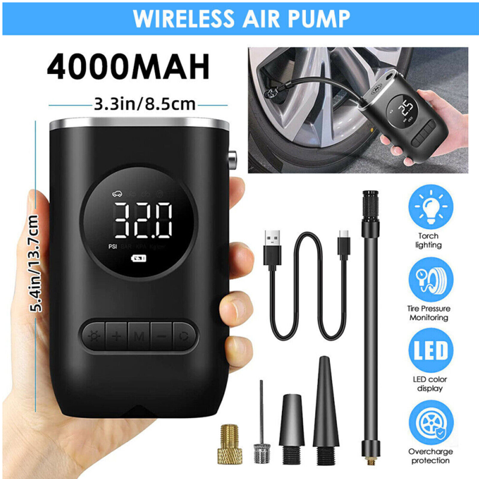 150PSI Auto Car Bike Tire Pump Tyre Inflator Electric Pump USB