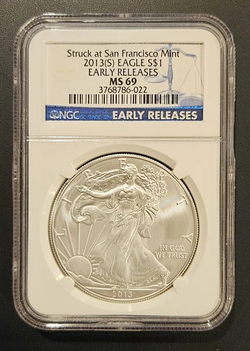 2013 S SAN FRANCISCO AMERICAN SILVER EAGLE $1 NGC MS69 EARLY RELEASES 