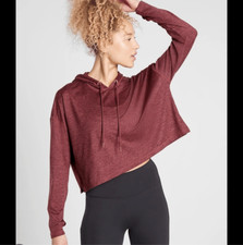 Athleta Uptempo Short Hoodie Cropped Heathered Red size Large
