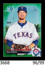 1-2017 BOWMAN CHROME DRAFT GREEN REFRACTOR NOAH BREMER RANGERS 96/99