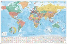 Political Map Of The World - Educational Poster (Country Flags) (Size: 36 X 24")