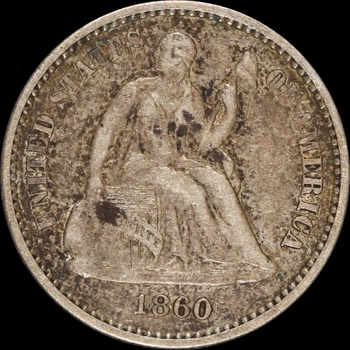 Moneda de media centavo de plata Seated Liberty 1860 tipo antiguo tono obsoleto HD crujiente - Imagen 2 de 4