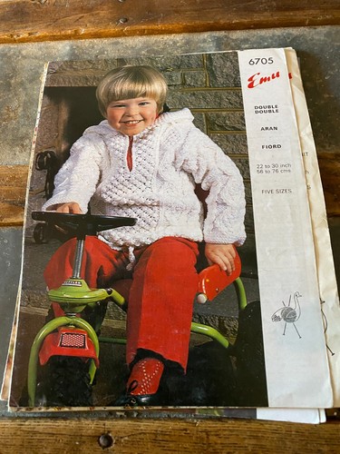 EMU Kinder Aran Pullover mit Kapuze Vintage Strickmuster 6705