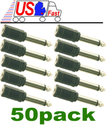 Lot50pk Mono 1/8'' Female to 1/4'' Male Jack Audio/Mic/Guitar Adapter 3.5mm/6.3mm