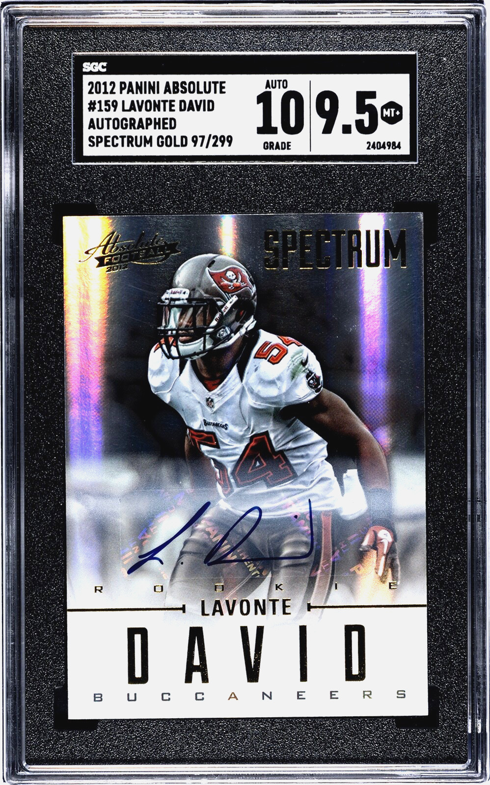 2012 PANINI ABSOLUTE LAVONTE DAVID ROOKIE, #159, GOLD SPECTRUM, AUTO, #097/299
