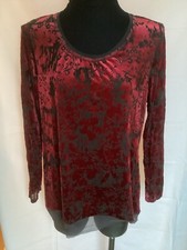 Simply Vera Wang Burgundy Flocked Velvet Burnout Top Long Sleeve Sz XL