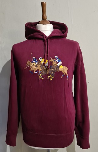 Polo Ralph Lauren Triple Pony Fleece Equestrian Hoodie Sweatshirt Burgundy Small - Picture 6 of 12