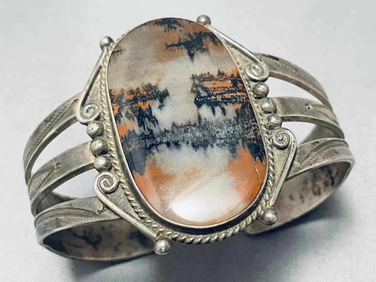 Natural Nature Scene Vintage Native American Navajo Petrified Wood Sterling Silver Bracelet Old Natural Nature Scene Vintage Native American Navajo Petrified Wood Sterling Silver Bracelet Old
