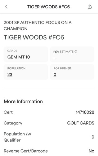 POP 23 PSA 10 RC Tiger Woods 2001 SP Authentic Rookie Focus Masters Champion WOW - Picture 3 of 3