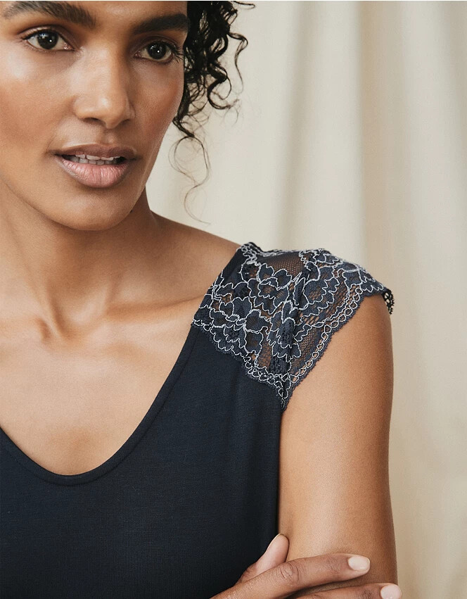 The White Company Contrast Lace Nightie, Navy (XS/BNWT) eBay