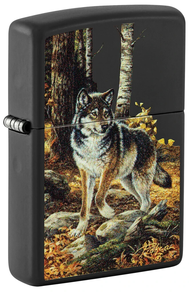 Zippo 48970, Linda Picken Wolf Design, Black Matte Finish