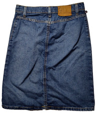 VTG POLO JEANS CO RALPH LAUREN Women 2 Blue Denim 21" Teeny Skirt USA FLAG PATCH