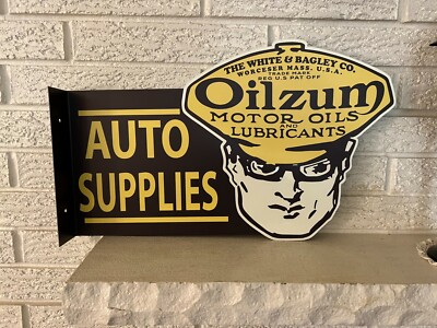 Oilzum Motor Oil Double Sided Flange Reproduction steel Sign 12x20