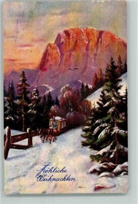 10504498 - F.E.D. Nr. - gelbe Kutsche im Winter AK Weihnachten Postkutsche 1916