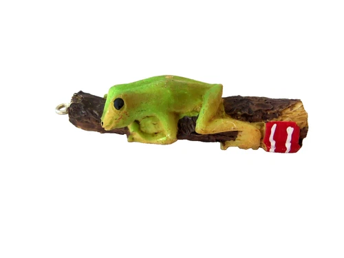 Tree Frog Puerto Rico Souvenir Christmas Ornament!  ON BRANCH!  RESIN!  2 1/2"