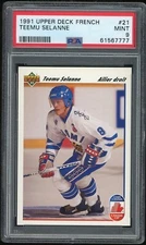 Teemu Selanne 1991-92 Upper Deck French Rookie Card #21 Winnipeg Jets PSA 9