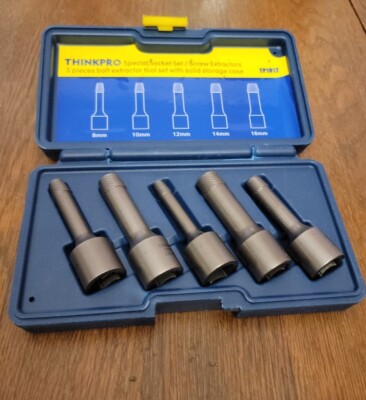 THINKPRO 5PCS Screw Extractor Set Extended Version 1/2'' Inch Drive Stripped S...