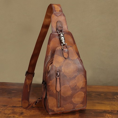 Echt Leder Sling Bag für Damen Herren Retro Sling Rucksack Handtasche Umhängetasche - Bild 14 von 14