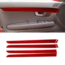 6Pcs Red Carbon Fiber Interior Door Panel Cover Trim For Audi A4 S4 2005-2008