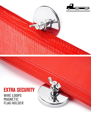 4x Trucks Oversize Load Red Safety Flags with Heavy Duty Magnets