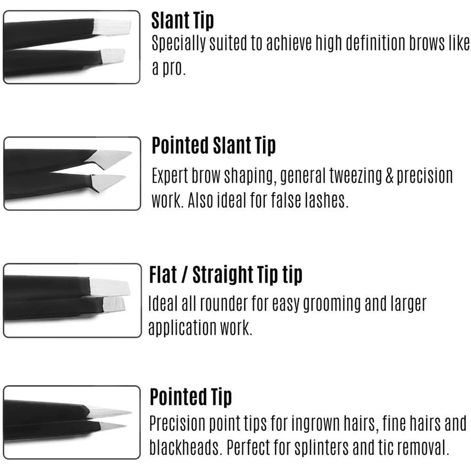 SHARPEND Tweezers Set 4-Piece Professional Stainless Eyebrow Hair Pluckers +Case - Image 2 of 4