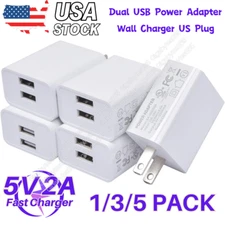 1/3/5PCS USB Dual Wall Fast Charger Power Adapter 2A 5V Block For iPhone Samsung