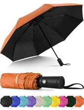 Seniny Windproof Travel Umbrella, Automatic Umbrellas for Rain, Auto-Orange